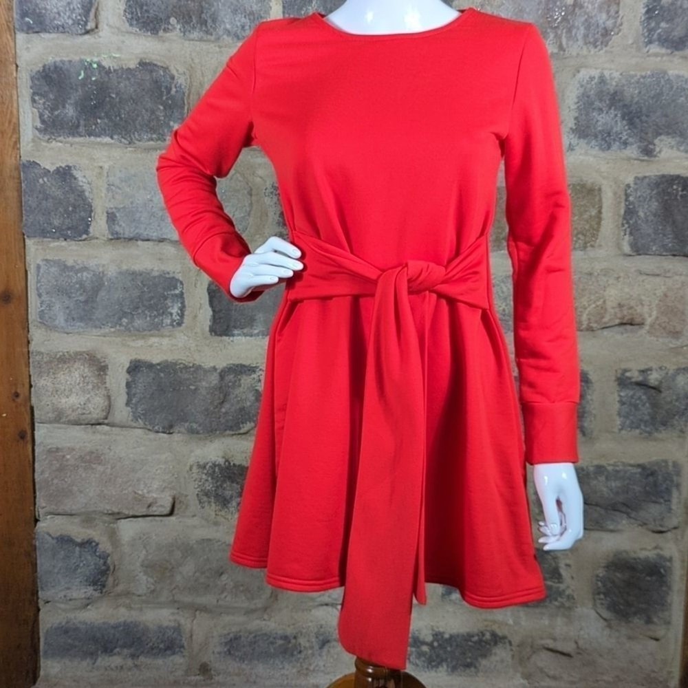 Missguided Women's Red Long Sleeve Tie Waist Skater Mini Dress Size US 6 UK 10